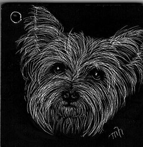 Hand Etched Yorkie Yorkshire Terrier Ornament